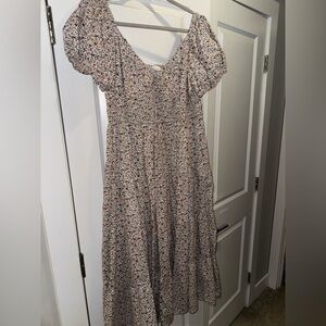 ARULA 100% Cotton Floral Puff Sleeve Maxi Dress in Cream and Red size X